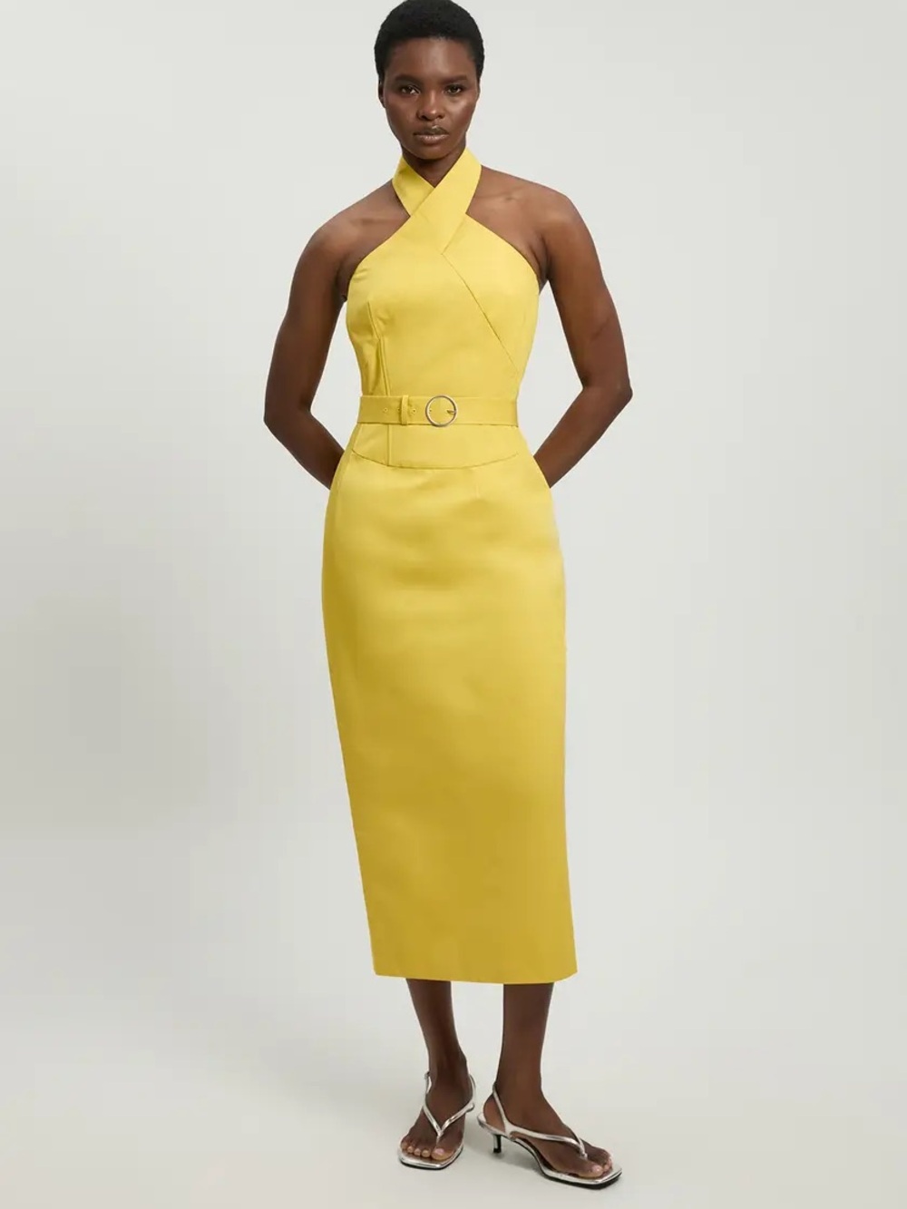 KarenMillen
Tailored Cotton Sateen Pencil Belted Midi Dress